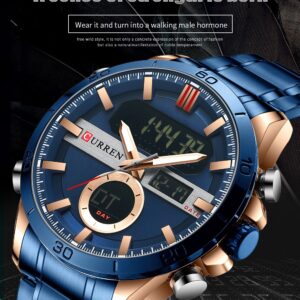 Curren Mens Analog Digital Watch Stainless Steel LED Waterproof