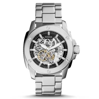 Fossil Modern Machine Automatic Skeleton Dial Silver Band Men's Watch-ME3081