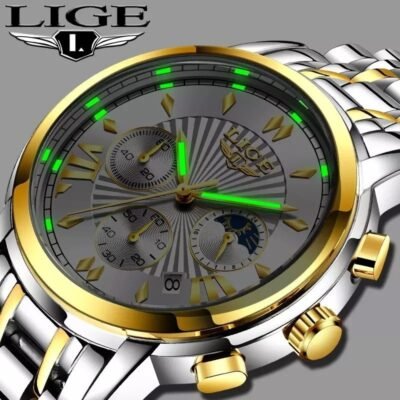 LIGE Luxury Fashion Business Quartz Waterproof Stainless Steel Watch For Men