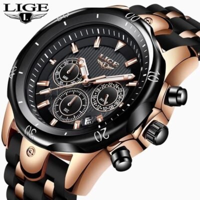 LIGE New Fashion Mens Watches Silicon Strap Top Brand Luxury Big Dial