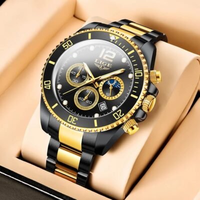 LIGE Watches Mens Top Brand Luxury Clock Casual 24 Hour Moon Phase Men Watch