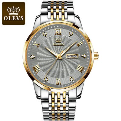 OLEVS Fashion Watch For Men Grey Golden With Stainless Steel