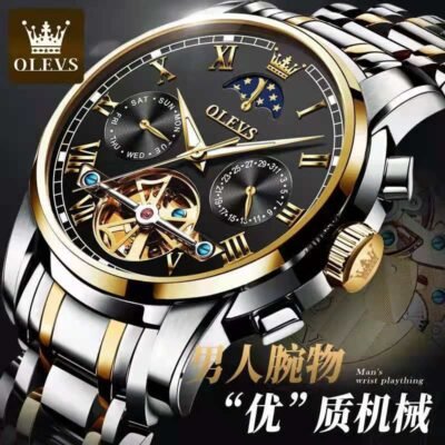 OLEVS Mens Watch Automatic Mechanical Tourbillon Slef-Wind Luxury Stainless Steel Waterproof Luminous Date Wrist Watch