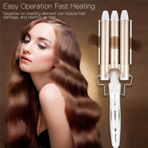 CkeyiN Three Barrels Tourmaline Ceramic Hair Curler Large Wave Perm Splint Curling Iron HS154G