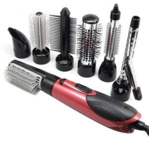EU Plug 7 in 1 Multifunction Professional Negative Ion Hair Dryer with Comb Hair Dryer Set Curling Wand Straight Hair with 7 Attachment