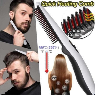 Electric Beard Straightener Comb Quick Heated Brush Styler For Men Women Travel Hair Styler - US Plug