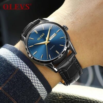 OLEVS Luxury Dual Calendar Luminous Quartz Mens Watch