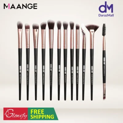 MAANGE 12PCs Professional Makeup Brushes Set with Premium Wooden Handles for Eye shadow, Eyebrow, Eyeliner, Blending - Black 1