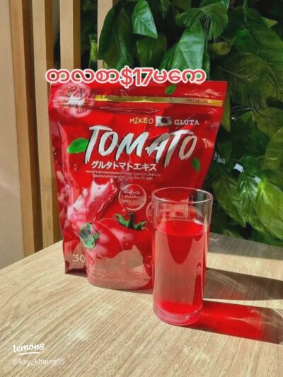 Mikeo Gluta Tomato Dietary Supplement 30 Sachets 300g Mikeo Gluta Tomato Dietary Supplement 30 Sachets 300g is a unique formula combining the skin-brightening power of glutathione and the antioxidant benefits of tomato extract. This supplement helps improve your skin tone, reduce dark spots, and promote a radiant, glowing complexion. Packed with antioxidants, it also supports skin health, protecting it from free radical damage, and providing a more youthful, rejuvenated look. Product Details: Glutathione & Tomato Extract: A powerful combination that brightens the skin and reduces pigmentation. Antioxidant-Rich: Provides protection against oxidative stress, helping to maintain youthful skin. Skin Brightening: Promotes a radiant, even complexion by reducing dark spots and discoloration. Convenient Sachets: Each sachet delivers a precise dose, making it easy to carry and consume on the go. Supports Healthy Skin: Nourishes and protects the skin, keeping it hydrated and glowing. Benefits: Brightens skin and reduces dark spots for a more even skin tone. Rich in antioxidants to protect the skin from free radical damage. Improves skin texture, leaving it smooth, soft, and radiant. Promotes a youthful glow and combats signs of aging. Ideal for daily use as part of your skin care and wellness routine. How to Use: Mix one sachet of Mikeo Gluta Tomato with water or your favorite beverage. Stir well until fully dissolved and drink once a day. For best results, use consistently as part of your daily skincare and wellness routine. Pair with a healthy diet and lifestyle for optimal skin benefits.